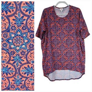 LuLaRoe IRMA XL 20/22 Pink Floral Medallion High Low Tunic Short Sleeve T-Shirt